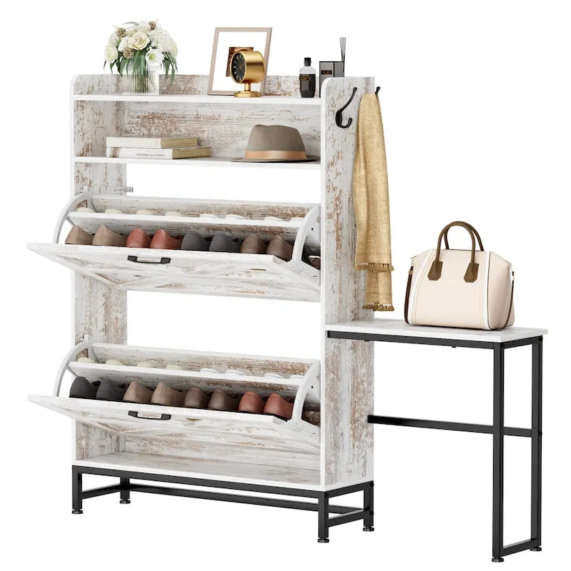 Meuble à chaussures, meuble à chaussures d’entrée, meuble de rangement pour entrée ou balcon, meuble à chaussures grande capacité, blanc