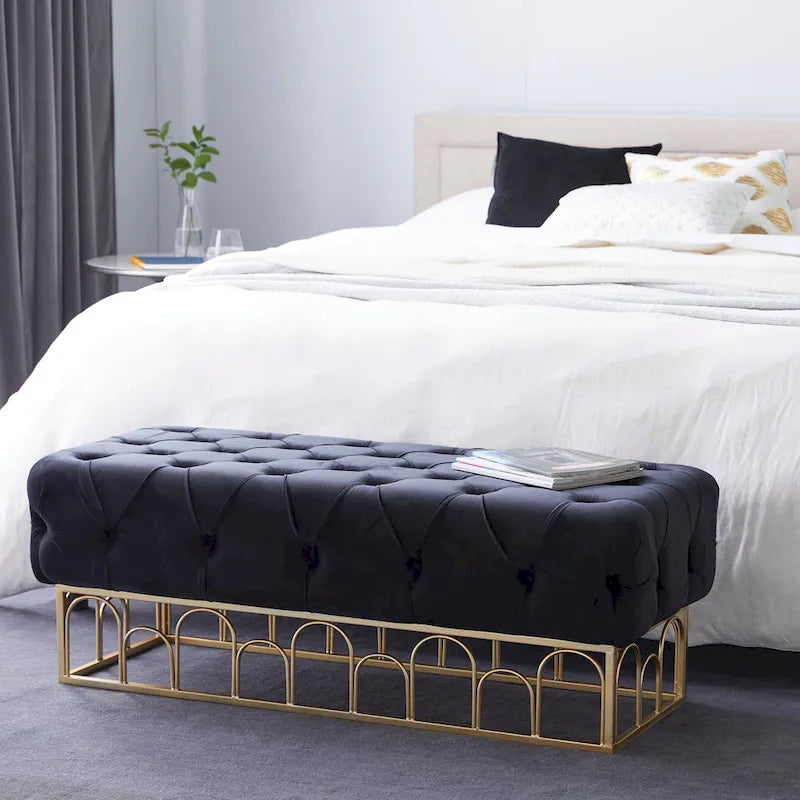 Panca in metallo con base dorata - nera - 20W x 49L x 18H