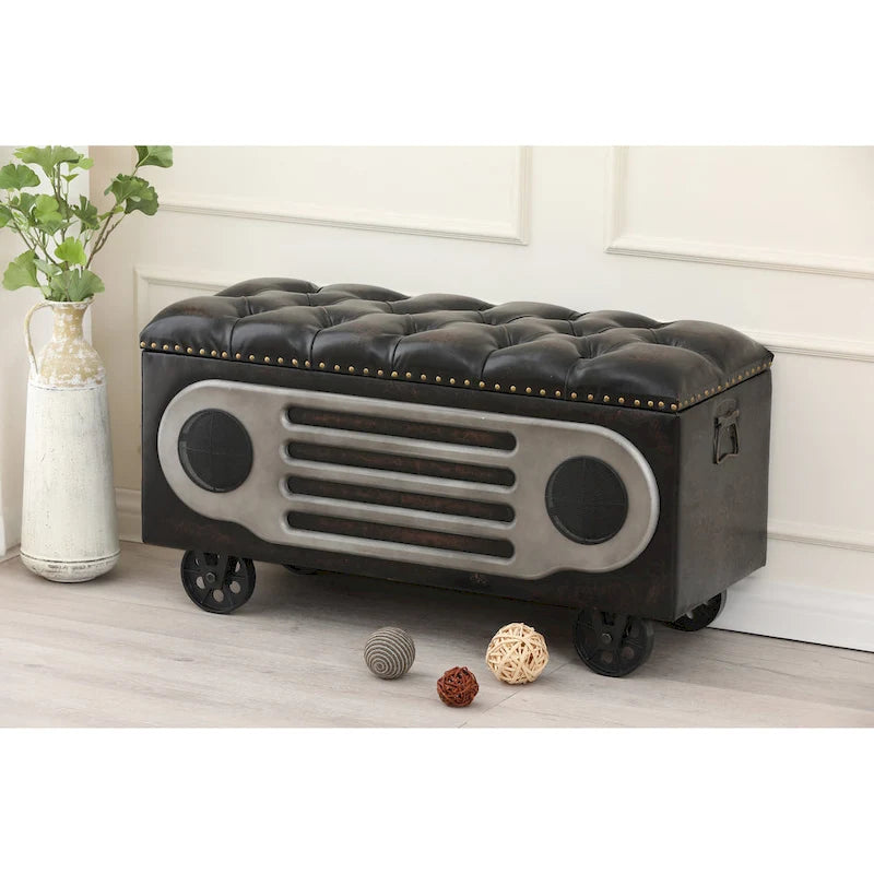 Banc rétro rembourré en similicuir au style d’enceinte