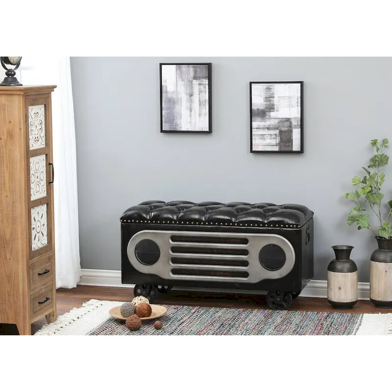Banc rétro rembourré en similicuir au style d’enceinte