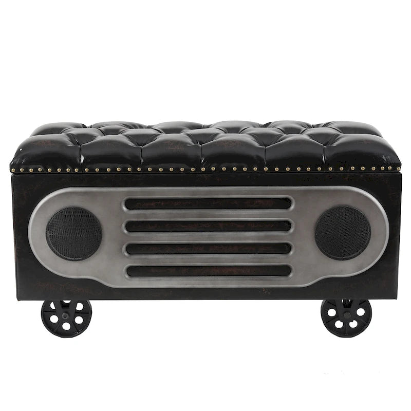 Banc rétro rembourré en similicuir au style d’enceinte