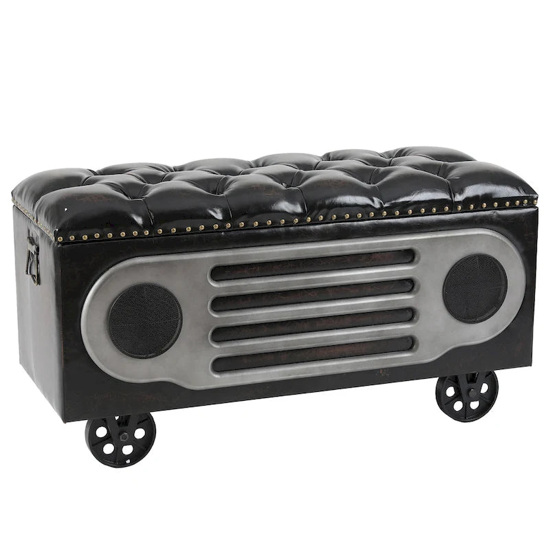 Banc rétro rembourré en similicuir au style d’enceinte