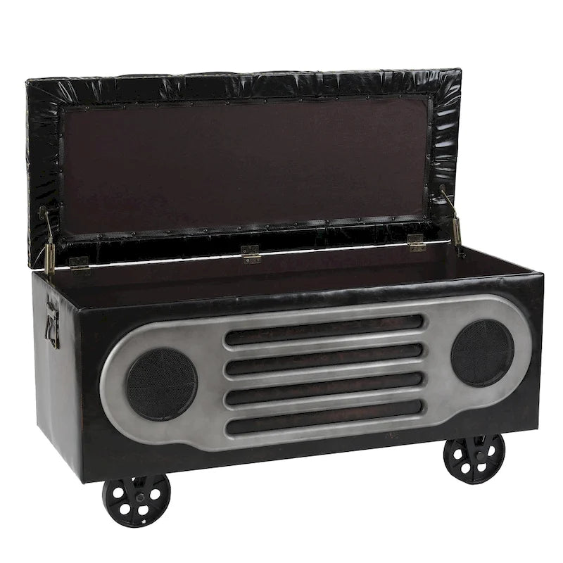 Banc rétro rembourré en similicuir au style d’enceinte