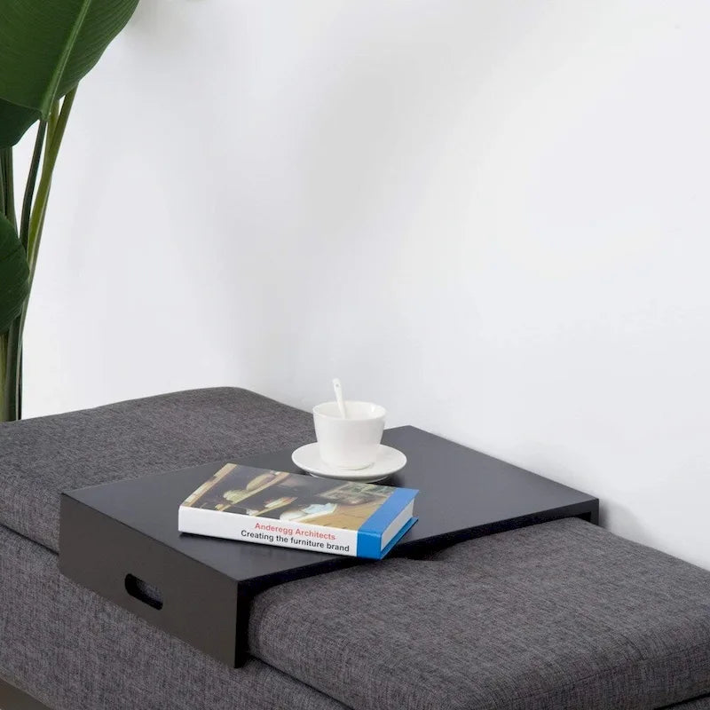 42 Rectangular Linen Fabric Storage Ottoman Bench with Tray - Grey
