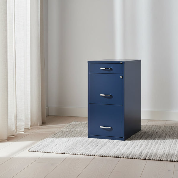 Space Solutions 18 Deep 3 Drawer Metal File Cabinet, Classic Blue
