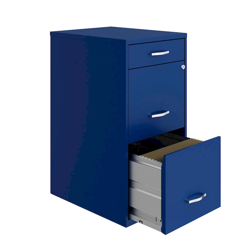 18 tiefer Metall-Aktenschrank mit 3 Schubladen, klassisches Blau