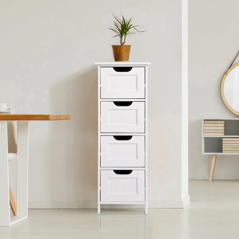 Weißer freistehender Badezimmerschrank mit Schubladen – 11.8L x 11.8W x 32.3H