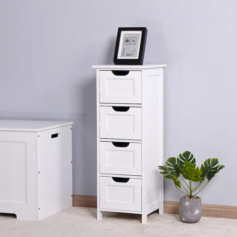 Weißer freistehender Badezimmerschrank mit Schubladen – 11.8L x 11.8W x 32.3H