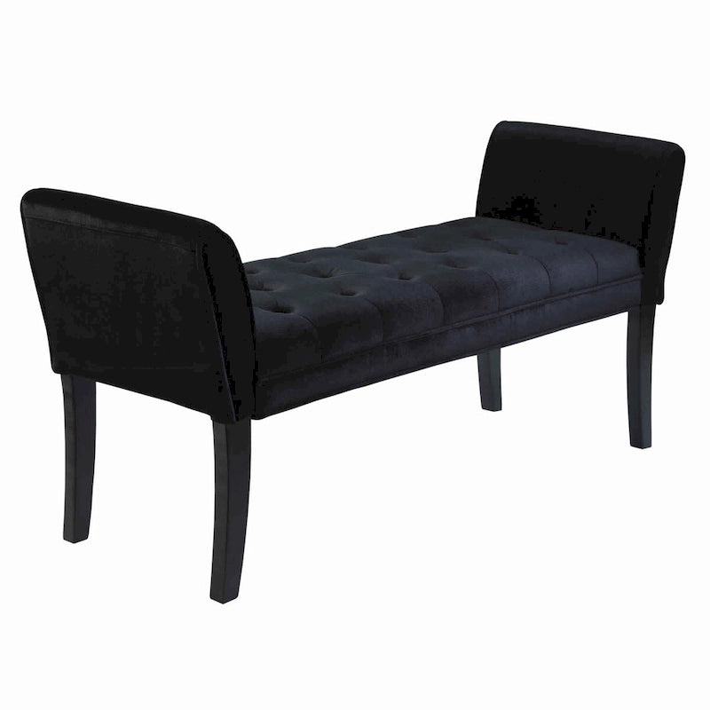Panca imbottita in tessuto con bottoni capitonné e braccioli svasati imbottiti, nera - 19 H x 53 W x 18 L pollici