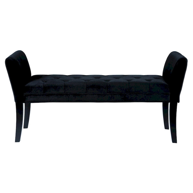 Panca imbottita in tessuto con bottoni capitonné e braccioli svasati imbottiti, nera - 19 H x 53 W x 18 L pollici