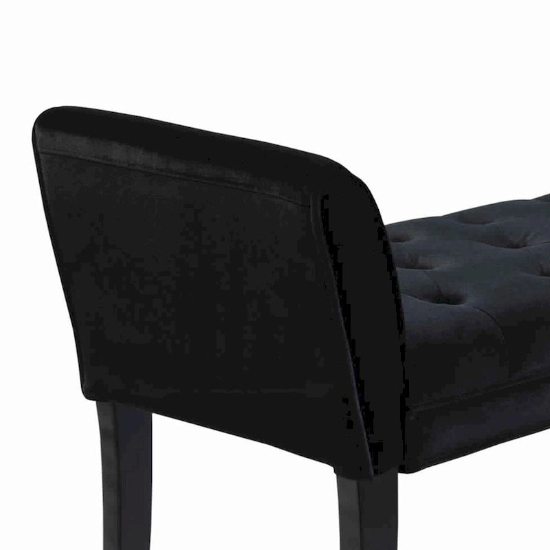 Panca imbottita in tessuto con bottoni capitonné e braccioli svasati imbottiti, nera - 19 H x 53 W x 18 L pollici