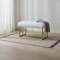 Modern Style Faux Fur Upholstered Bench with Geometrical Side Panels, White and Gold - 21 H x 17.5 W x 37.5 L Inches