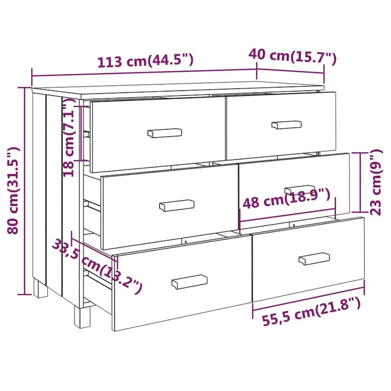 Sideboard-Buffetschrank mit Stauraum, Massivholz Kiefer – 44.5x15.7x31.5