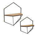 Set of 2 Brown and Black Hexagon Wall Shelves 17