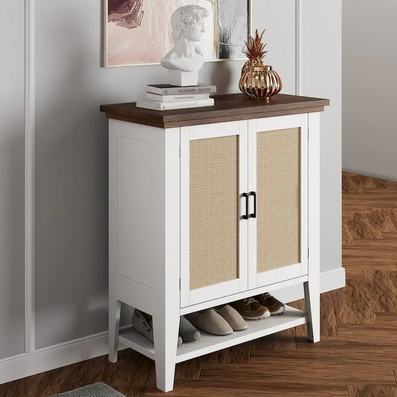 Rattan Storage Cabinet with Doors and Shelves
