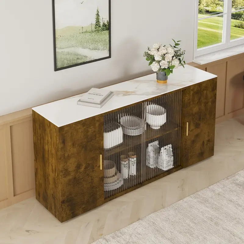 Moderne houten kasten met 2 deuren en 1 glazen deur