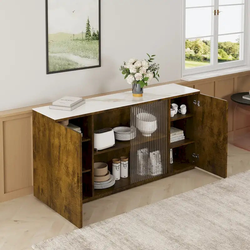 Moderne houten kasten met 2 deuren en 1 glazen deur