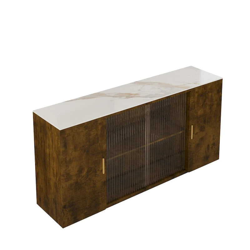 Moderne houten kasten met 2 deuren en 1 glazen deur