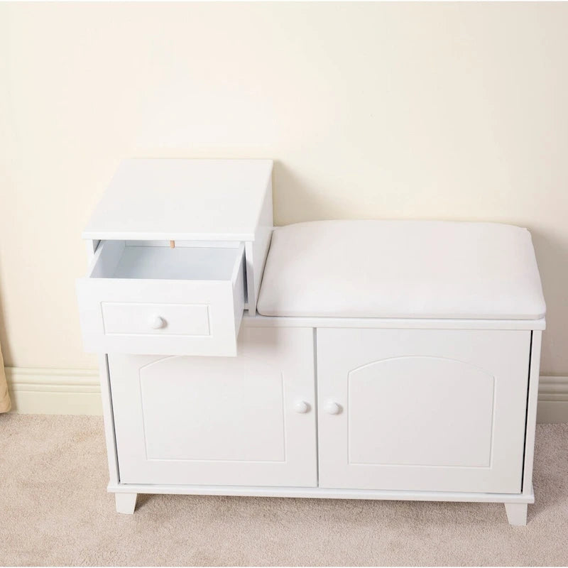 Panca porta scarpe in legno bianco, contenitore ottomana con cassetto - 31.50*13.78*23.62