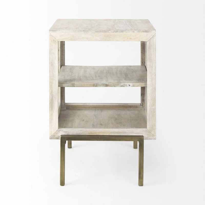 Rustic Weathered White and Gold Shadowbox Cabinet - 24 H x 22 W x 22 D