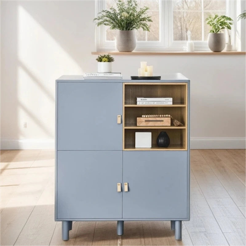 Moderner Holz-Sideboardschrank mit runden Beinen und Ablage – N/A