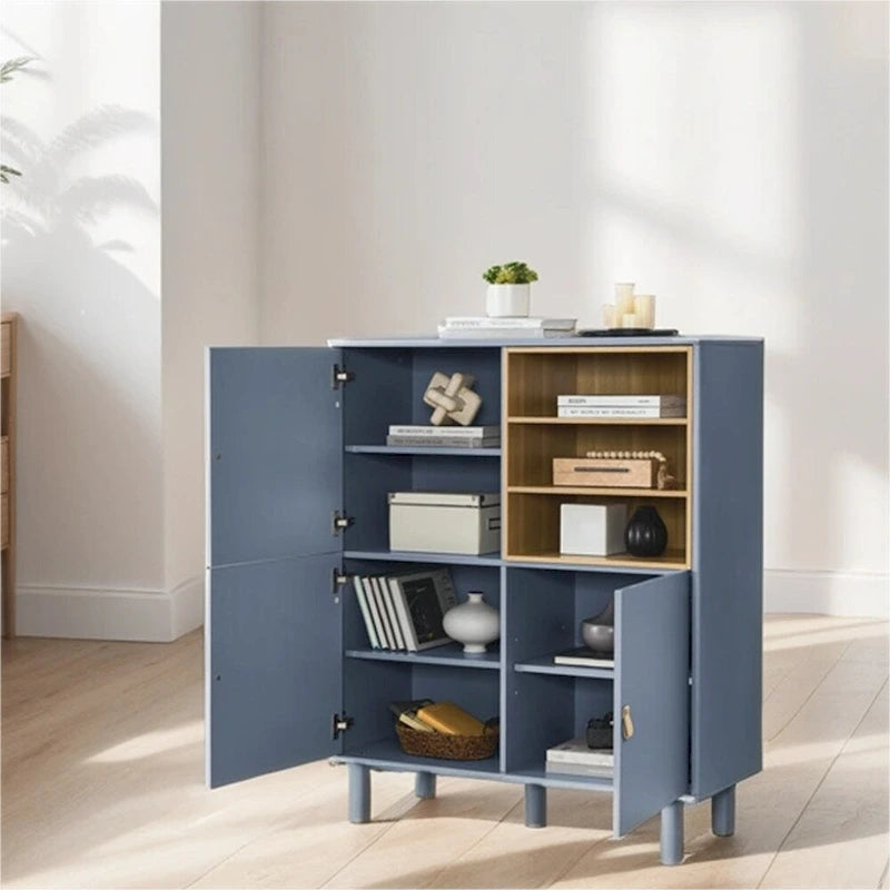 Moderner Holz-Sideboardschrank mit runden Beinen und Ablage – N/A