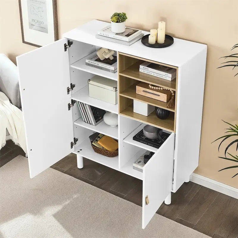 Modern Wood Sideboard Cabinet with Round Legs and Shelf - N/A