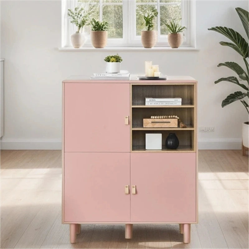 Modern Wood Sideboard Cabinet with Round Legs and Shelf - N/A