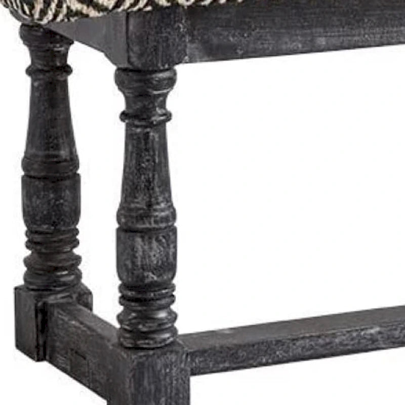 56 Black and White and Gray Upholstered Cotton Blend Trellis Bench - 56