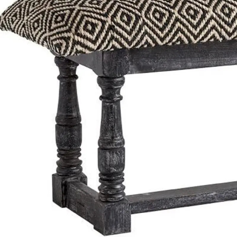 56 Black and White and Gray Upholstered Cotton Blend Trellis Bench - 56
