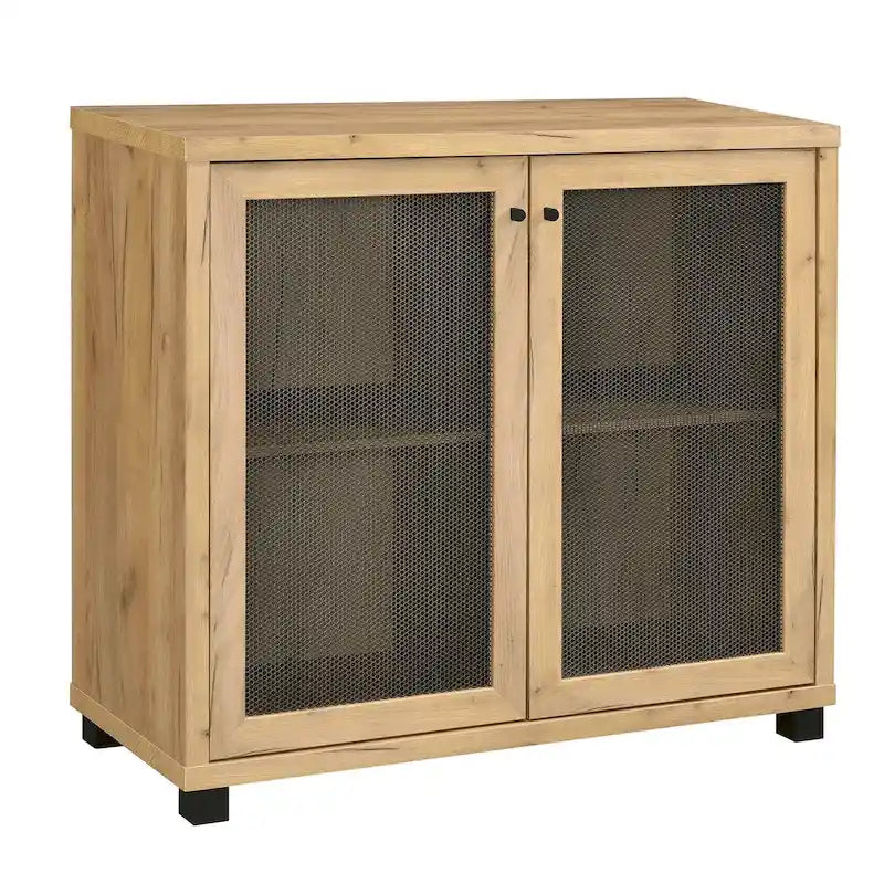 Mobile decorativo a 2 ante con gambe in metallo, color rovere dorato e nero