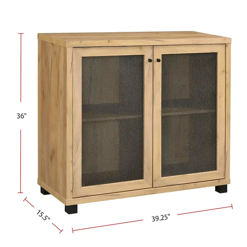 Mobile decorativo a 2 ante con gambe in metallo, color rovere dorato e nero