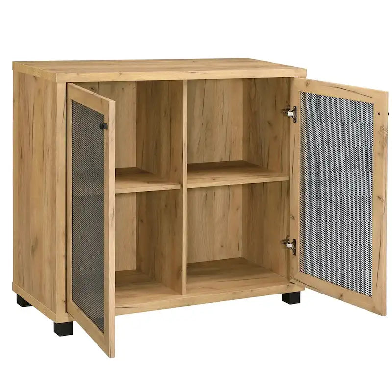 Mobile decorativo a 2 ante con gambe in metallo, color rovere dorato e nero