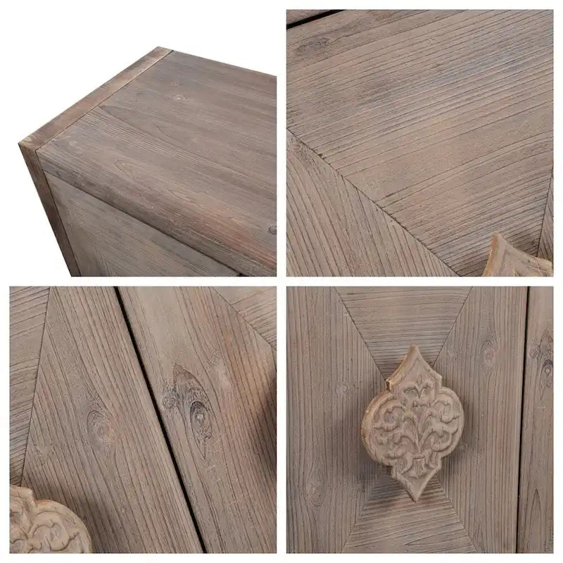 Antique Four Door Cabinet, Carved Flower Door Handle