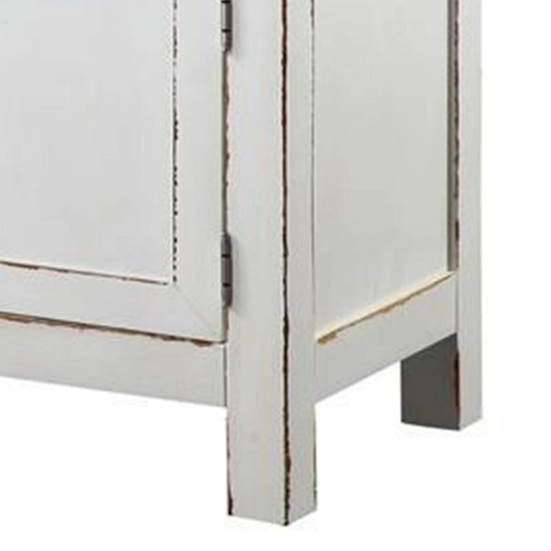 Buffetschrank, 54 Zoll, braune Oberseite, 2 Schubladen, Weinregal, verwittertes Weiß