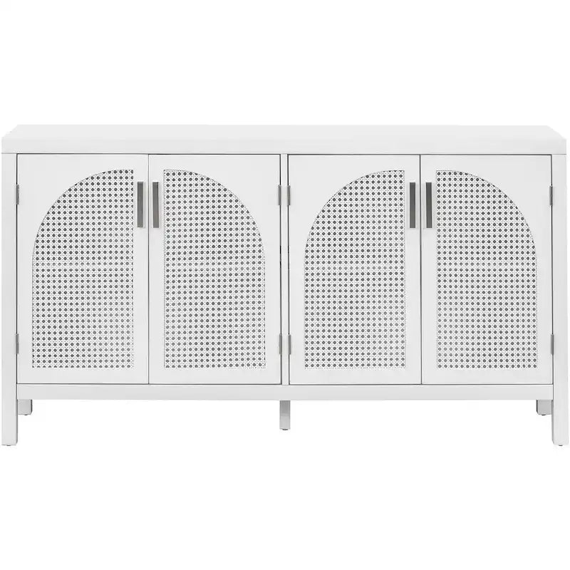 60 großes Stauraum-Buffet/Sideboard mit Türen aus künstlichem Rattan