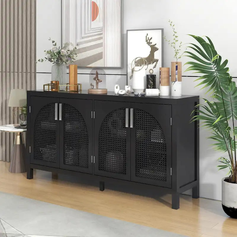 Buffet à portes en rotin synthétique, 60 grands espaces de rangement