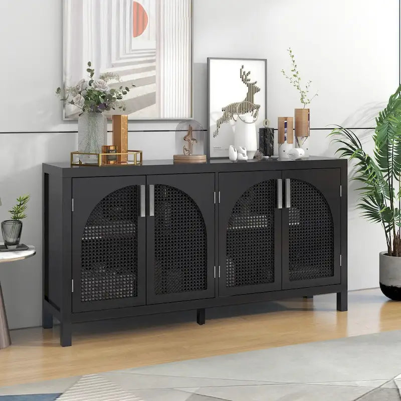 Buffet à portes en rotin synthétique, 60 grands espaces de rangement
