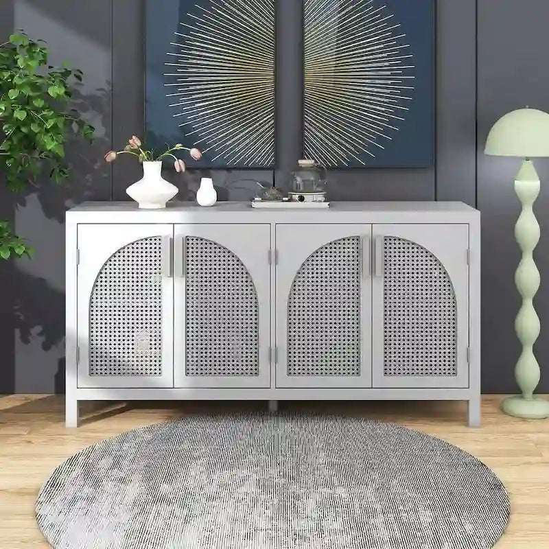 Buffet à portes en rotin synthétique, 60 grands espaces de rangement