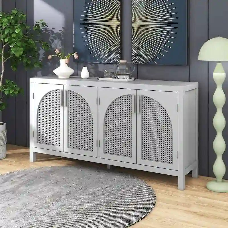 Buffet à portes en rotin synthétique, 60 grands espaces de rangement