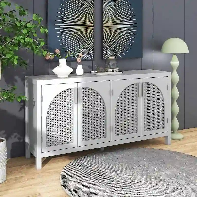 Buffet à portes en rotin synthétique, 60 grands espaces de rangement