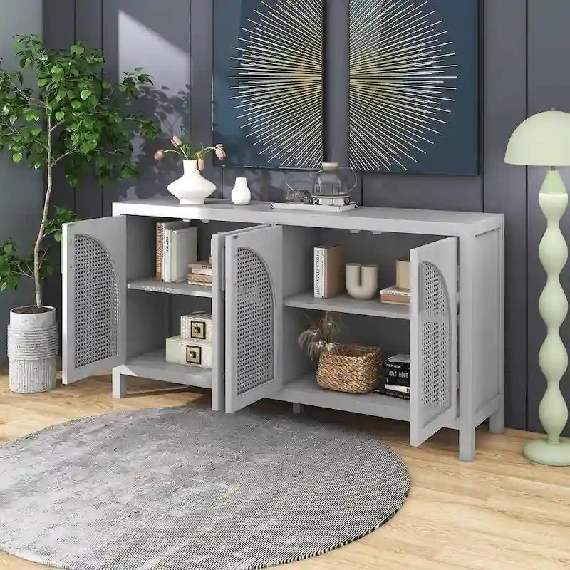 Buffet à portes en rotin synthétique, 60 grands espaces de rangement
