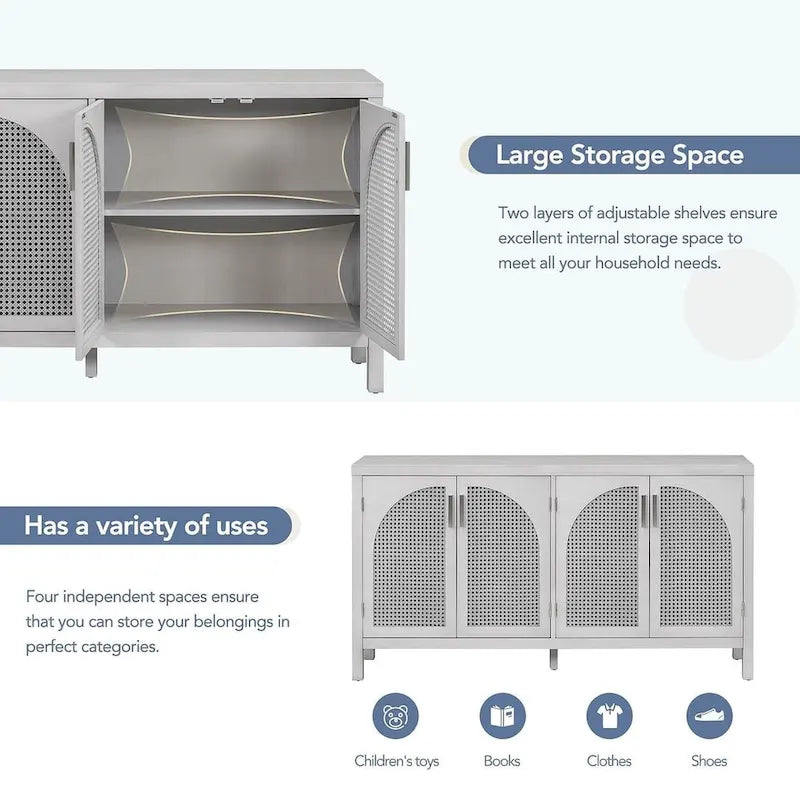 Buffet à portes en rotin synthétique, 60 grands espaces de rangement