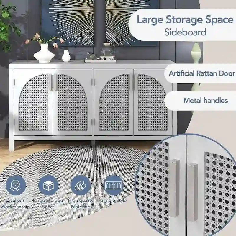 Buffet à portes en rotin synthétique, 60 grands espaces de rangement