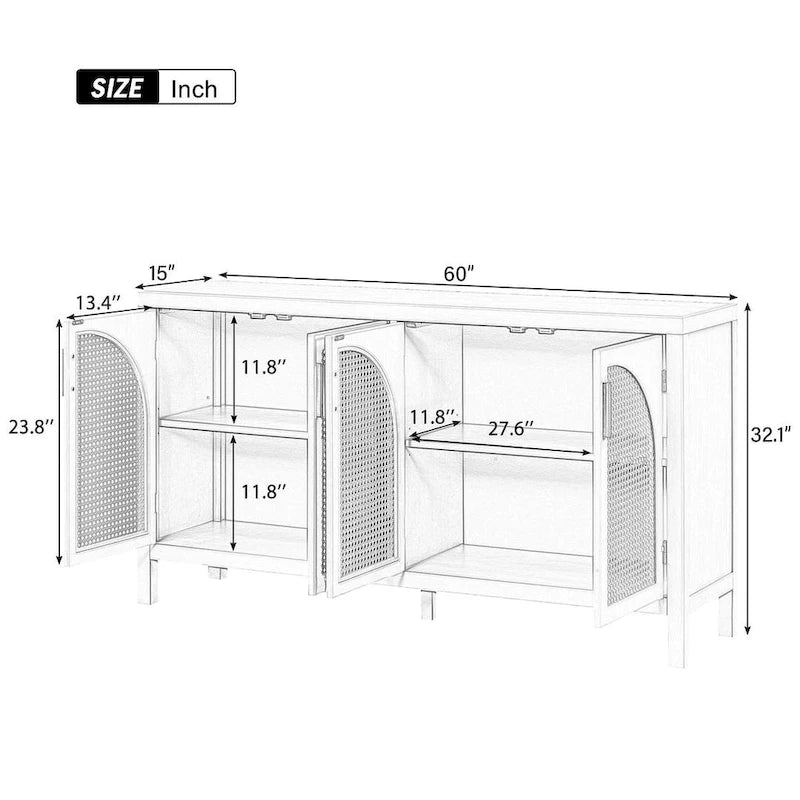Buffet à portes en rotin synthétique, 60 grands espaces de rangement