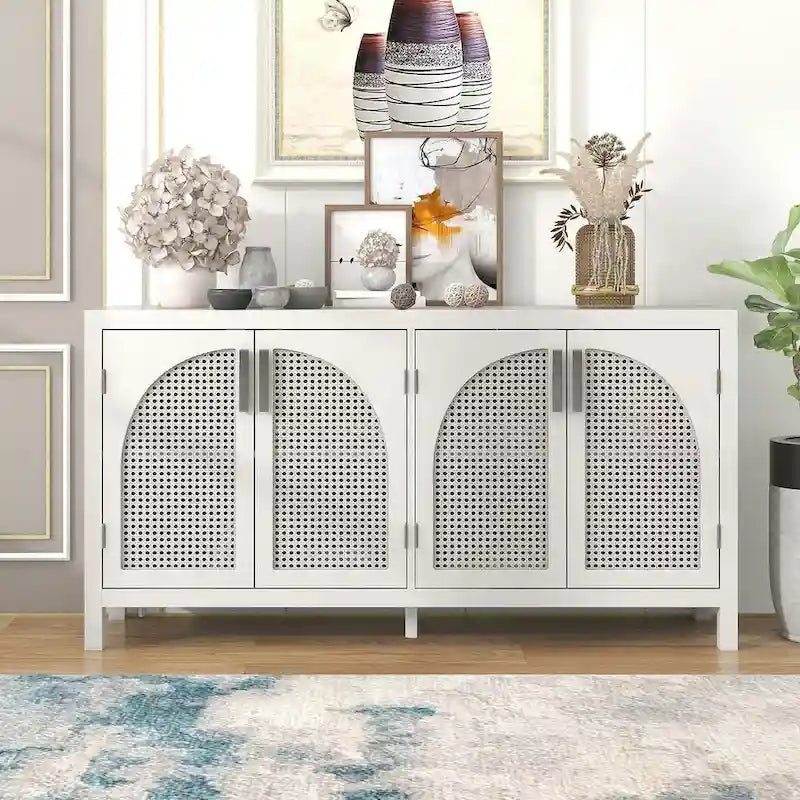Buffet à portes en rotin synthétique, 60 grands espaces de rangement
