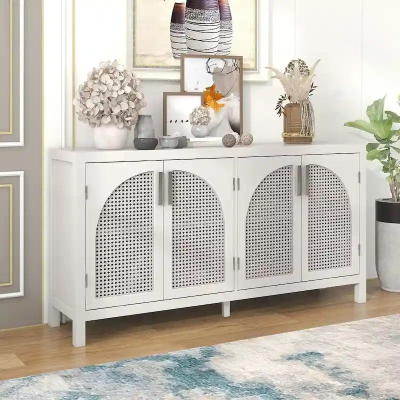 Buffet à portes en rotin synthétique, 60 grands espaces de rangement
