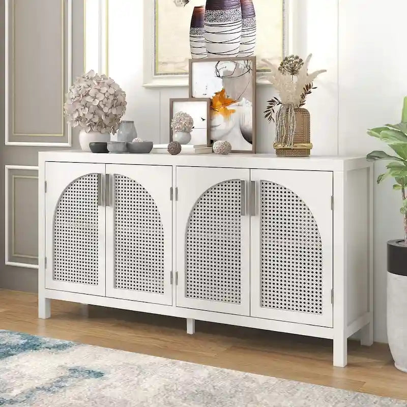 Buffet à portes en rotin synthétique, 60 grands espaces de rangement