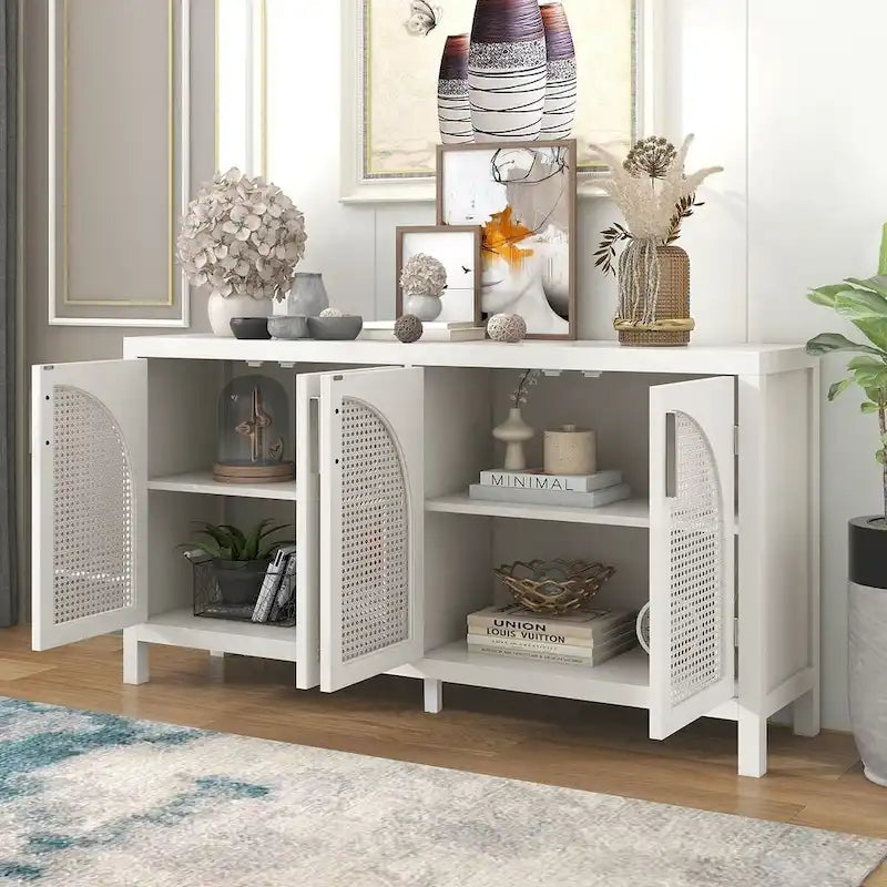 Buffet à portes en rotin synthétique, 60 grands espaces de rangement