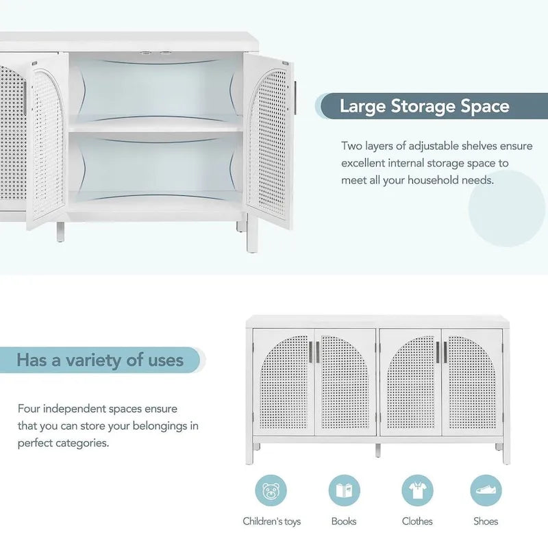 Buffet à portes en rotin synthétique, 60 grands espaces de rangement